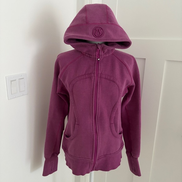 lululemon athletica Tops - Lululemon Scuba Hoodie Full Zip Pink/Purple Thumbholes Women’s Gym Sz 12*R23